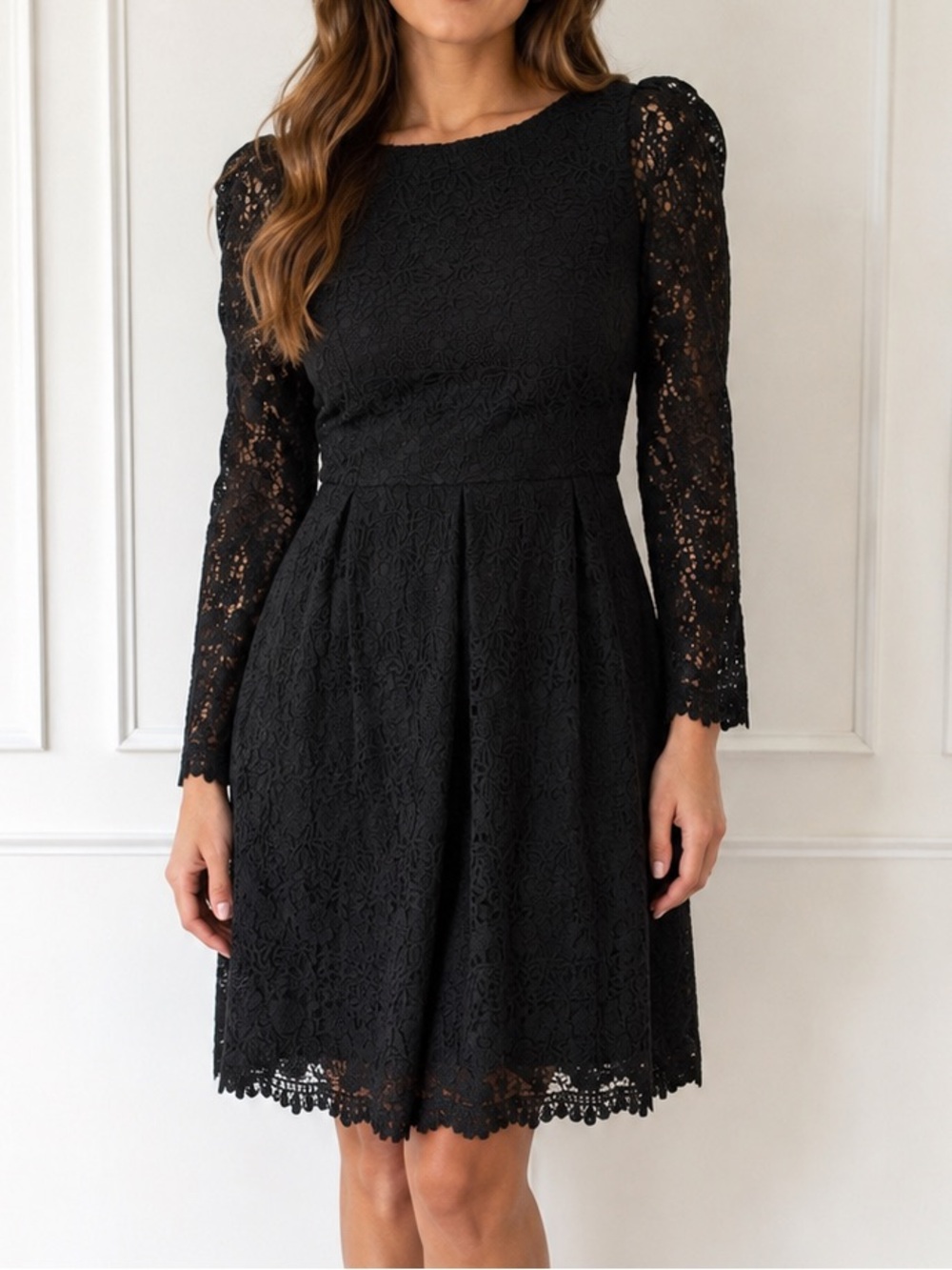 J Crew Black Lace Fit & Flare Dress NWT Size 2 Long Sleeve Cocktail